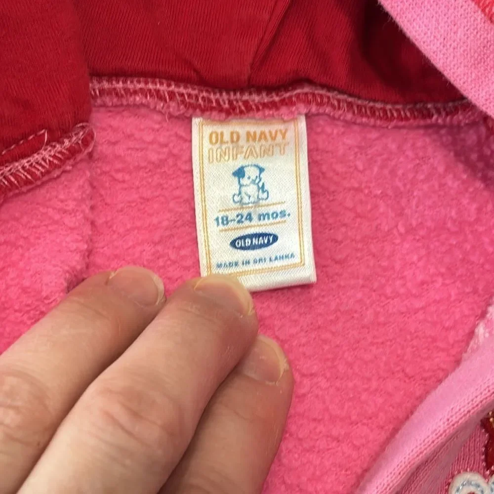 Old Navy Girls Pink Hoodie Sweatshirt Jacket Flowers Embroidery Size 18-24M
